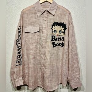 Betty Boop Beige Long Sleeve Button-down Shirt - Size L (Men’s)